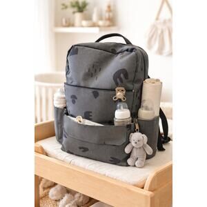 Red Rovr Diaper Backpack Gray Print Changing Pad Multi Pocket 🌼